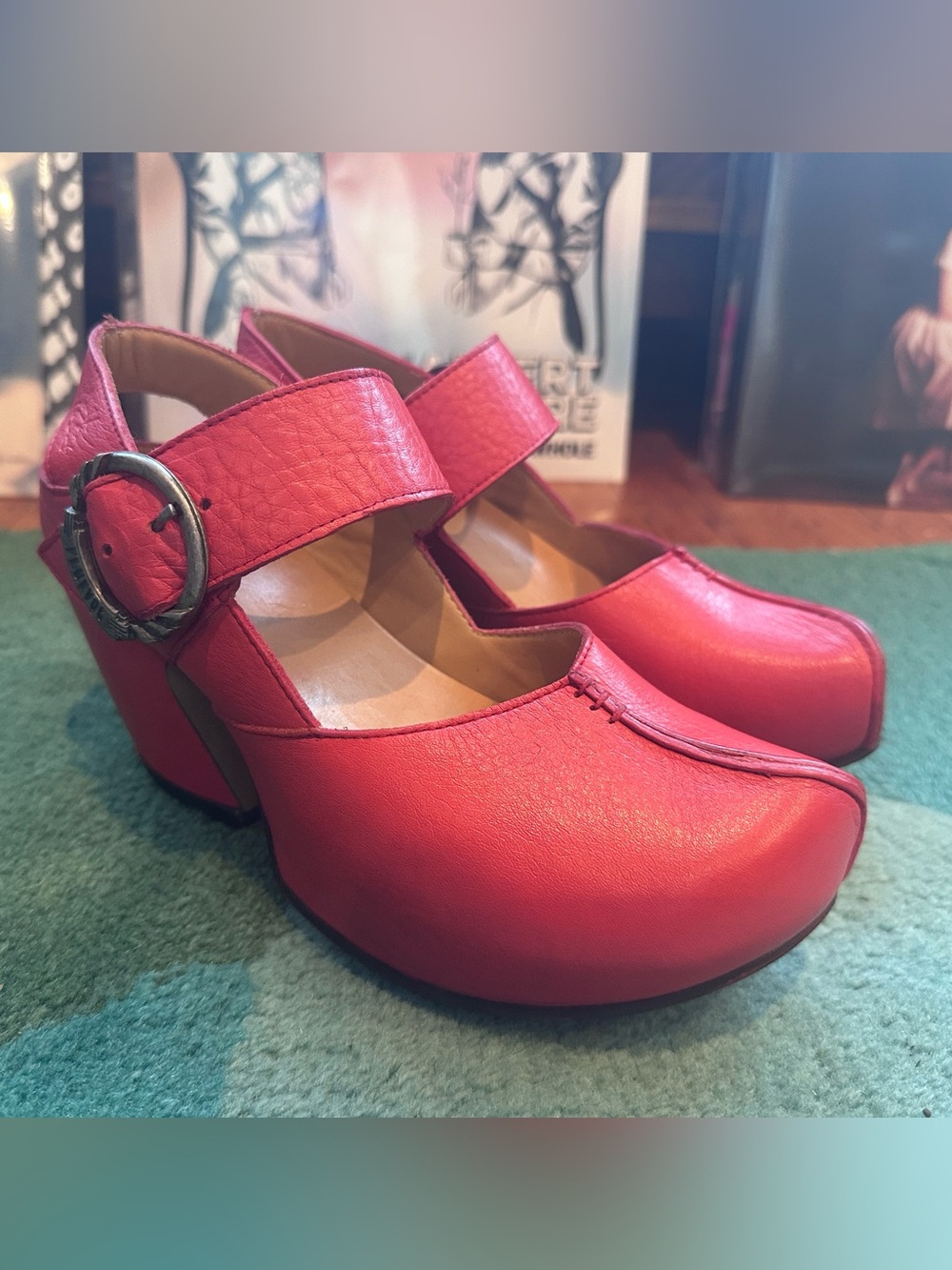 Fluevog EXCELLENT Prepare Guide tomato red leather platform MJ heel-6 (fits 5.5)